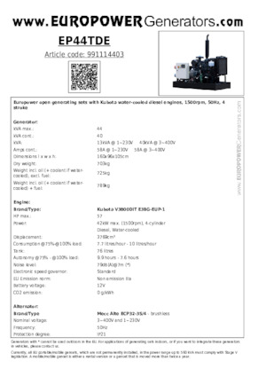 Dizelski generatori Europower EP44TDE (MA)