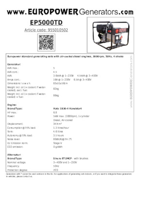Dizelski generatori Europower EP5000TD (S)
