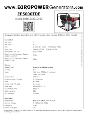 Dizelski generatori Europower EP5000TDE (S)