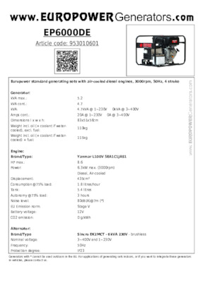 Dizelski generatori Europower EP6000DE (S)