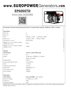 Dizelski generatori Europower EP6000TD (S)