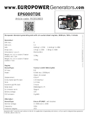 Dizelski generatori Europower EP6000TDE (S)