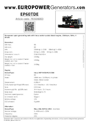 Dizelski generatori Europower EP60TDE (MA)