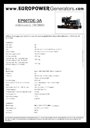 Dizelski generatori Europower EP60TDE-3A (MA)