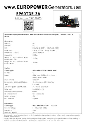 Dizelski generatori Europower EP60TDE-3A (MA)