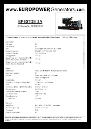 Dizelski generatori Europower EP60TDE-3A (MA)