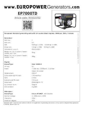 Dizelski generatori Europower EP7000TD (S)