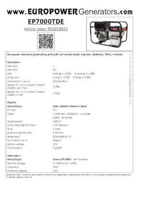 Dizelski generatori Europower EP7000TDE (S)