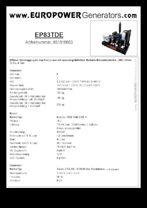 Dizelski generatori Europower EP83TDE (S)