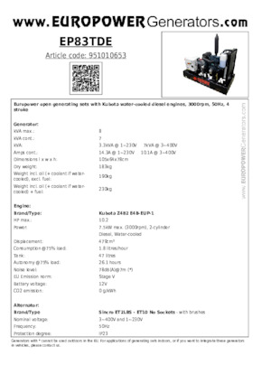 Dizelski generatori Europower EP83TDE (S)