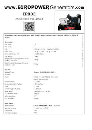 Dizelski generatori Europower EP8DE (S)