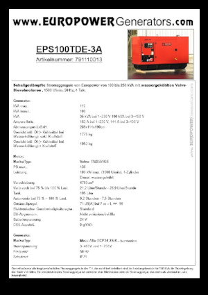Dizelski generatori Europower EPS100TDE-3A (MA)