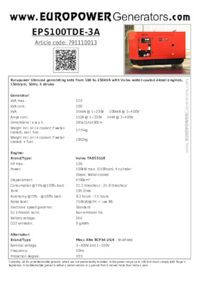 Dizelski generatori Europower EPS100TDE-3A (MA)