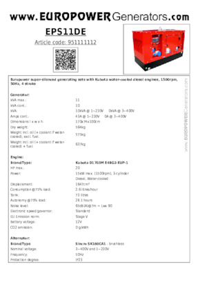 Dizelski generatori Europower EPS11DE (S)
