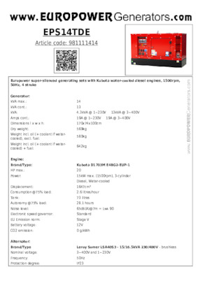 Dizelski generatori Europower EPS14TDE (LS)