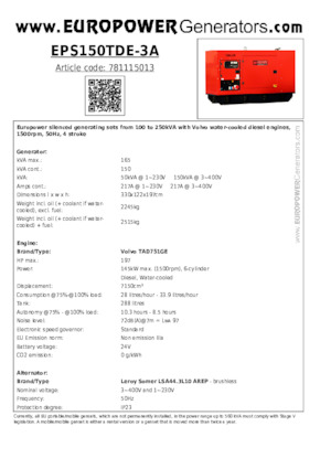 Dizelski generatori Europower EPS150TDE-3A (LS)