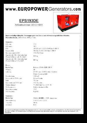 Dizelski generatori Europower EPS193DE (S)
