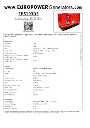 Dizelski generatori Europower EPS193DE (S)