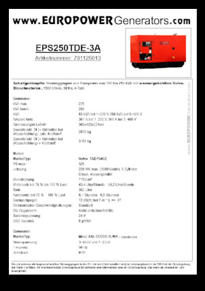 Dizelski generatori Europower EPS250TDE-3A (MA)