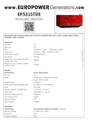 Dizelski generatori Europower EPS315TDE (LS)