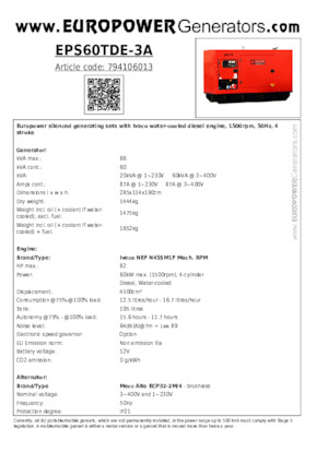 Dizelski generatori Europower EPS60TDE-3A (MA)