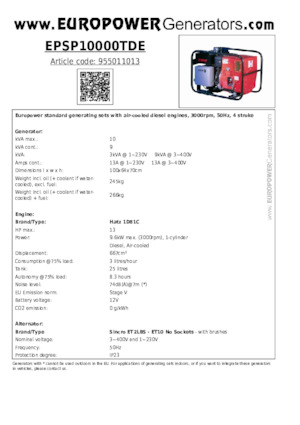 Dizelski generatori Europower EPSP10000TDE (S)