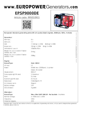 Dizelski generatori Europower EPSP9000DE (MA)