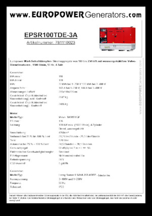 Dizelski generatori Europower EPSR100TDE-3A (LS)