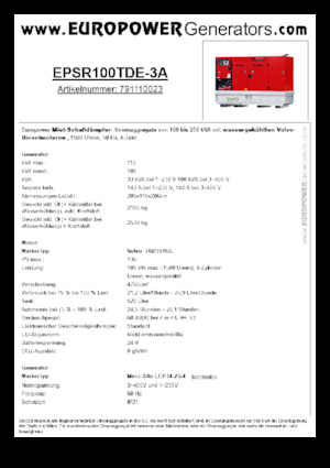Dizelski generatori Europower EPSR100TDE-3A (MA)