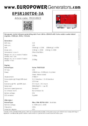 Dizelski generatori Europower EPSR100TDE-3A (MA)