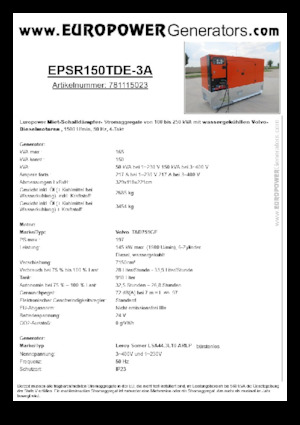 Dizelski generatori Europower EPSR150TDE-3A (LS)