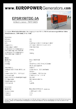 Dizelski generatori Europower EPSR150TDE-3A (MA)