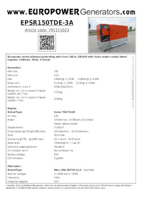 Dizelski generatori Europower EPSR150TDE-3A (MA)