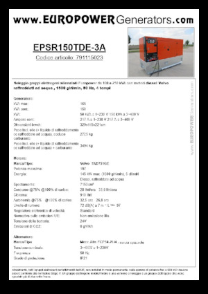 Dizelski generatori Europower EPSR150TDE-3A (MA)