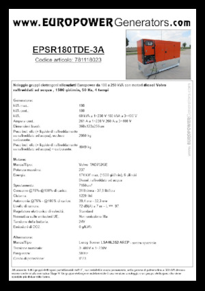 Dizelski generatori Europower EPSR180TDE-3A (LS)