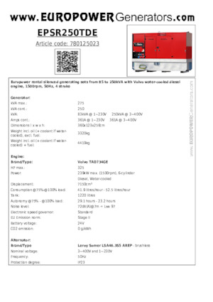 Dizelski generatori Europower EPSR250TDE (LS)