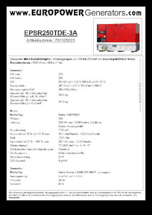 Dizelski generatori Europower EPSR250TDE-3A (LS)