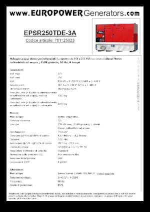 Dizelski generatori Europower EPSR250TDE-3A (LS)