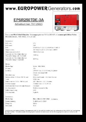 Dizelski generatori Europower EPSR250TDE-3A (MA)