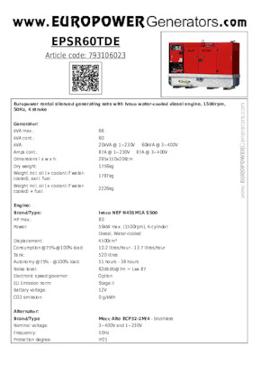 Dizelski generatori Europower EPSR60TDE (MA)