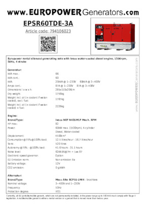 Dizelski generatori Europower EPSR60TDE-3A (MA)