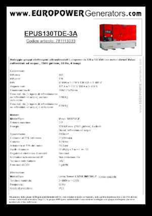 Dizelski generatori Europower EPUS130TDE-3A (LS)