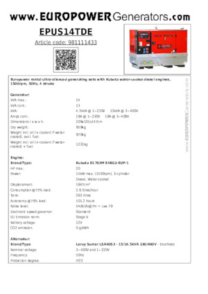 Dizelski generatori Europower EPUS14TDE (LS)