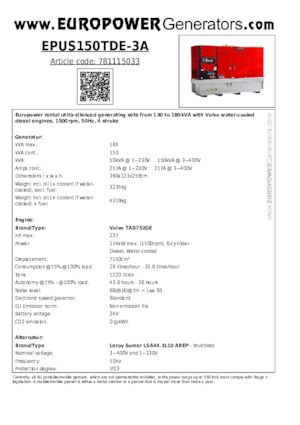 Dizelski generatori Europower EPUS150TDE-3A (LS)