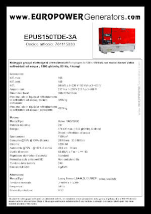 Dizelski generatori Europower EPUS150TDE-3A (LS)