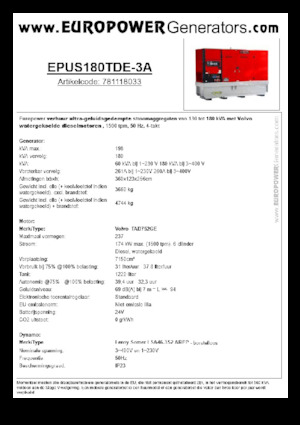 Dizelski generatori Europower EPUS180TDE-3A (LS)