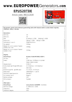 Dizelski generatori Europower EPUS20TDE (LS)