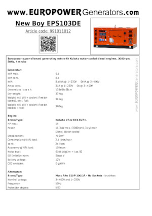 Dizelski generatori Europower New Boy EPS103DE (MA)