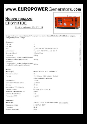 Dizelski generatori Europower New Boy EPS113TDE (S)