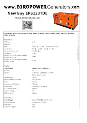Dizelski generatori Europower New Boy EPS133TDE (S)